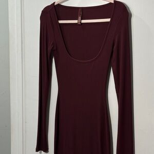 SKIMS Wine Ribbed Soft Lounge Maxi Dress XS